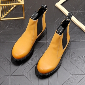 Stivali da <span class=keywords><strong>uomo</strong></span> <span class=keywords><strong>bianchi</strong></span> per stivali lunghi stile britannico a botte Chelsea in pelle alta alla moda con fondo spesso <span class=keywords><strong>stivaletti</strong></span> per la primavera - Product Image 6