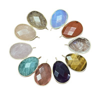 Pendentif vintage en pierre naturelle, cristal, jade, quartz rose et œil de tigre, forme goutte d'eau ovale, coupe irrégulière, accessoires pour collier DIY
