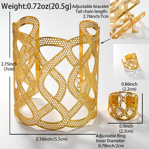 Juego de Anillos y Brazaletes de Latón Chapado en Oro de 14k, Diseño Hueco Entrelazado, Moda Personalizada al por Mayor, para Mujer, Aniversario - Product Image 6