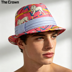 Sombrero Trilby con Logotipo Personalizado Impreso en Toda la Superficie, Sombrero Fedora Gráfico al por Mayor con Corona Plegada, Fabricante - Product Image 1
