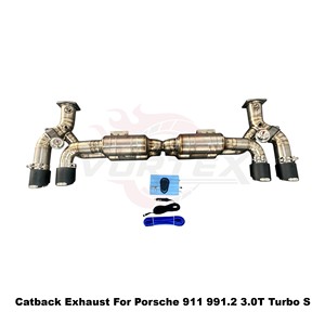 Vortex Lightweight Natural Titanium Valved Exhaust For Porsche 911 991.2 3.0T Turbo S Track Racing <b>Kit</b> - Product Image 2