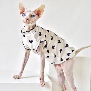 Vêtements de styliste de luxe pour <span class=keywords><strong>chat</strong></span> <span class=keywords><strong>Sphinx</strong></span>, gilet d'été en coton fin et rafraîchissant à imprimé cœur pour <span class=keywords><strong>chat</strong></span> Sphynx - Product Image 5
