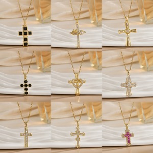 Waterproof 18K Gold-plated Stainless Steel <strong>Cross</strong> Pendant Necklace <strong>with</strong> Zircon Romantic Link <strong>Chain</strong> Women's Jewelry Gift - Product Image 2