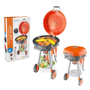 Conjunto para churrasco com luz de simulação e som, brinquedo portátil para churrasco, grelha, churrasco, brinquedo de fingir, grelha de brinquedo para meninos e meninas