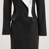 Robe de costume pour femme en velours, design contrasté noir et blanc, boutonnée, double boutonnage, jupe asymétrique, automne