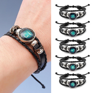 Artículos Populares: Pulsera de Cuero Trenzado Personalizada con los 12 Signos del Zodiaco, Hecha a Mano con Diamantes y Perlas de Aleación, para Regalos - Product Image 2