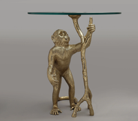 Table basse Monkey moderne au design raffiné, base en aluminium finition or, verre flotté transparent 10 mm, réglable, mobilier de maison