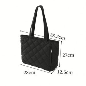 Sac fourre-tout portable en nylon pour femme avec fermeture éclair, deux sangles, motif géométrique, sac à main décontracté doux et moelleux pour usage quotidien, sport et gym - Product Image 3