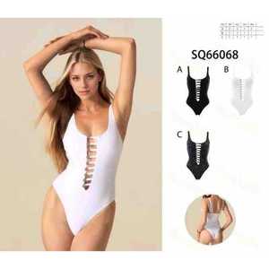 Costume da bagno intero modellante, monokini sexy, per spiaggia, bianco, nero, verde acqua, rosa shocking, taglie 38-40 - Modello 66068 - Product Image 1
