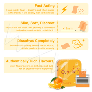 Producto más nuevo, película de disolución de curcumina de vitamina, extracto de raíz de cúrcuma, suplemento de refuerzo de energía infundido, tiras orales de curcumina - Product Image 6