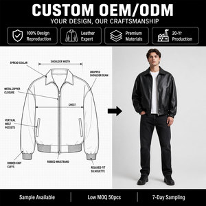 Blouson aviateur en cuir PU <span class=keywords><strong>noir</strong></span> sur mesure de haute qualité pour homme, style streetwear tendance, inspiré du vintage, avec fermeture éclair. - Product Image 3