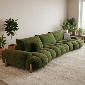 Divano Minimalista di Lusso per Soggiorno, Design Curvo, Seduta Profonda, Tessuto Chenille Vintage, Legno Massello, Monoposto - Product Image 5