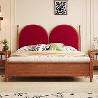 Lit en bois de caoutchouc du milieu du siècle tête de lit rembourrée cadre en bois massif Vintage meubles de chambre à coucher King Queen Size Design scandinave