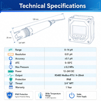 Sonde pH RS485 Modbus-RTU isolée IP68 avec compensation de température (ATC) pour l'automatisation de processus et la mesure en ligne continue