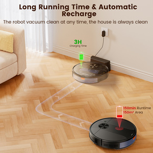 Robot aspirateur intelligent J02 avec navigation par gyroscope, fonction de balayage, d'aspiration et de lavage, alimenté par batterie, noir - Product Image 3