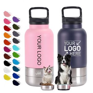 Custom logo 32oz Portable Stainless Steel Pet Feeder Outdoor Travel Bowl Insulated <b>Dog</b> 3 in 1 Detachable Water <b>Bottle</b> with Lid - Product Image 1