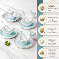 Service de table en mélamine A5 mat, série craquelée turquoise et or, sans BPA, incassable, écologique, pour hôtels, écoles, plats chauds et restauration rapide