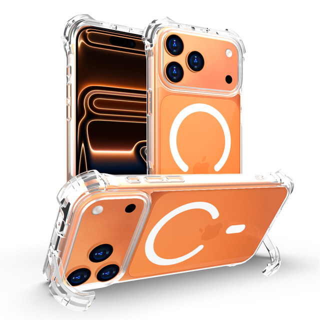 Magnetic Clear Case with Invisible Stand for iPhone 11/12/13/14/15/16/17 | 4-Corner Shockproof Cover