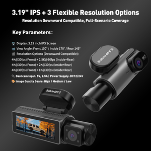 <span class=keywords><strong>Cam</strong></span>éra DVR de voiture 4K à double objectif avec enregistrement en boucle, WiFi, vision nocturne supérieure, <span class=keywords><strong>cam</strong></span>éra de tableau de bord avant/arrière, écran IPS grand format, garantie 1 an - Product Image 3