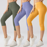 Taille haute femme Capri pantalon 3/4 longueur Fitness culture Leggings brodé Logo respirant tricoté imprimé coutures Techniques