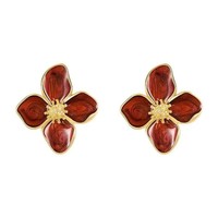 Anting-anting gantung wanita model semanggi empat daun dari bahan alloy yang sedang tren & anting-anting jepit minimalis motif kembang sepatu 3D dengan nuansa mewah