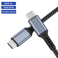 Kabel Tipe C 2m Kabel USB C 240W 5A Pengisian Cepat 1m 3m Logo Kustom Pabrik Kabel Tipe-C ke USB-C Kabel Nilon Terjalin USBC Ladekabel