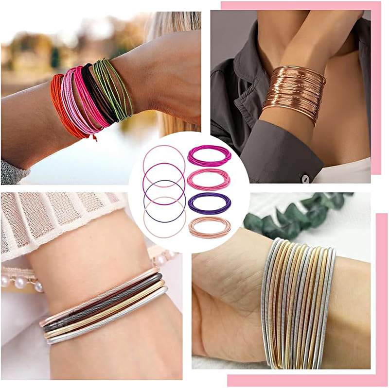 Guitar String Bracelet Stack – Set Of 12 Green Stretch Spring Bracelets, Adjustable, Handmade, Tin Included