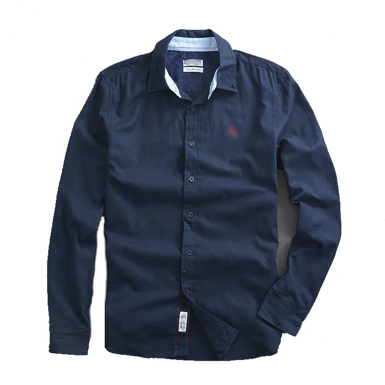 Men's custom slim fit shirt yarn dyed 100% cotton dark blue men shirt