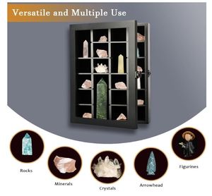 ตู้โชว์แร่แบบล็อคได้รุ่นใหม่ 24 ช่อง สีดำ โครงไม้ พร้อมกระจกด้านหน้า สำหรับสะสมคริสตัล - Product Image 3