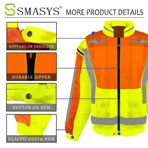 Veste <span class=keywords><strong>de</strong></span> sécurité haute visibilité SMASYS, classe 2 ANSI, 2 en 1, manches amovibles, respirante, tissu en maille 100% polyester - Product Image 3