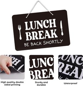 Panneau de signalisation pour pause déjeuner, 'Revenir bientôt', pour salle de pause, cuisine, bureau, magasin, café, sortie pour dîner, noir et blanc, à fixer au mur - Product Image 2