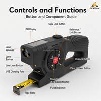 Mètre à ruban laser numérique 3 en 1 avec ligne laser, télémètre laser 70 m / 230 pieds, ruban de 4,7 m, outil de mesure rechargeable