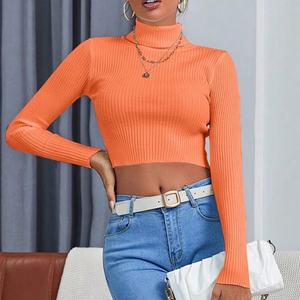 Suéter de Punto con Cuello Acanalado de Diseño Personalizado de Fábrica OEM, Tops para Mujer - Product Image 1