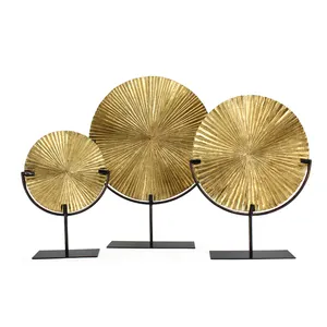 New Trendy Luxury Resin Round Ring Decor Gold foil 3 Sizes On Metal Stand For Interior Decor
