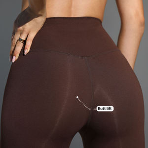 Conjunto de Leggings de Yoga para Hacer Ejercicio, Mallas <span class=keywords><strong>Marrones</strong></span>, Suaves, de Cintura Alta, Transpirables, Ligeras, Ecológicas, Sólidas, Conjunto de 2 Piezas - Product Image 4