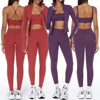 Vêtements pour femmes, ensembles de yoga 4 pièces, fitness, séchage rapide, soutien-gorge de sport push-up, leggings de yoga taille haute pour femmes, vêtements de sport pour l'entraînement