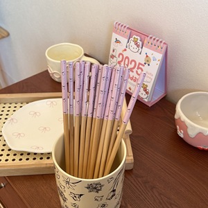 Palillos de bambú, 10 Uds., diseño de lazo rosa con patrón de dibujos animados para uso diario, utensilios de mesa para el hogar - Product Image 2