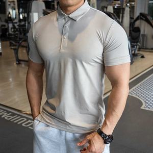 Kemeja Golf <span class=keywords><strong>Polo</strong></span> Aprikot Elastis Kebugaran Otot Ukuran Besar 3XL Kemeja Polos untuk Pria - Product Image 2