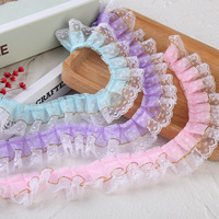 Bordure en dentelle à pois de 3,5 cm (1,4 pouce) à bords dorés, style nordique, en polyester transparent, pour vêtements, sacs, textiles de maison et artisanat DIY