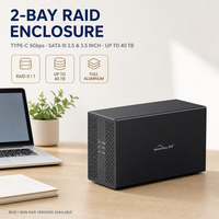 Boîtier de disque dur 2 baies Type-C 5 Gbit/s RAID 0 RAID 1 40 To en aluminium avec ventilateur turbo SATA III pour PC portable Windows Mac Vente en gros