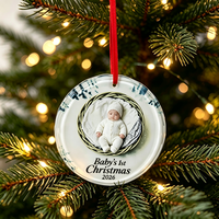 Ornement de Noël rond à suspendre personnalisé avec logo, photo, texte, impression personnalisée, souvenir de Noël, cadeau commémoratif de fête