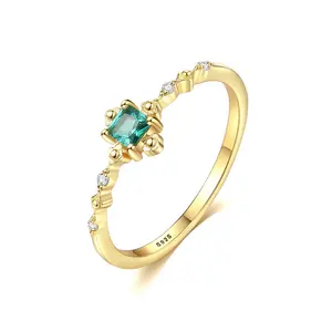 14K oro plata esterlina 925 verde delicada CZ joyería cuadrado Esmeralda anillo delicado anillo - Product Image 2