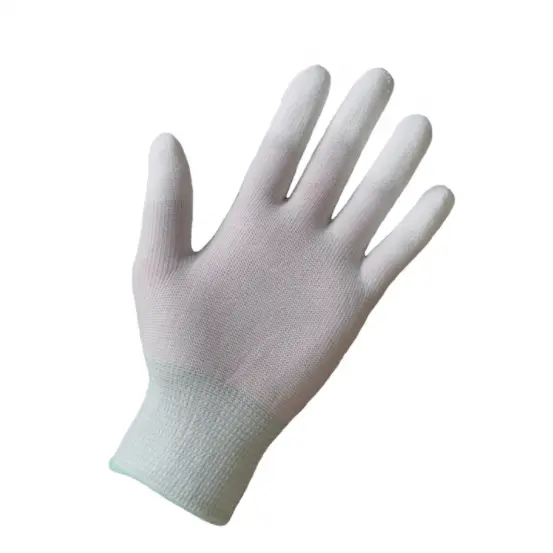 Anti-static nylon gloves white PU coated finger top nylon gloves for PCB industrial