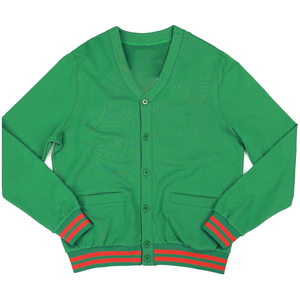 Cardigan à col en V pour femme, pull en tricot à manches longues avec boutons et poignets à rayures rouges - Product Image 1