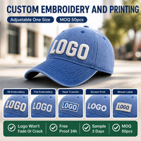 Casquettes de baseball en denim lavé de haute qualité personnalisées, logo brodé 3D exclusif, imprimé sportif formel, 100% coton, sport