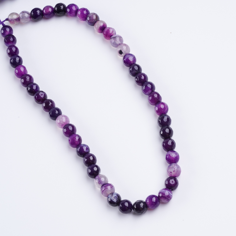 Wholesale 8mm Round Agate Stone Strands Purple Stripe- Bulk Natural Gemstone Beads for Jewelry Making