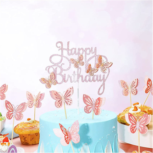 กระดาษเวเฟอร์รูปผีเสื้อสีชมพูสำหรับตกแต่งเค้กวันเกิด ของตกแต่งขนมหวานและคัพเค้ก - Product Image 3