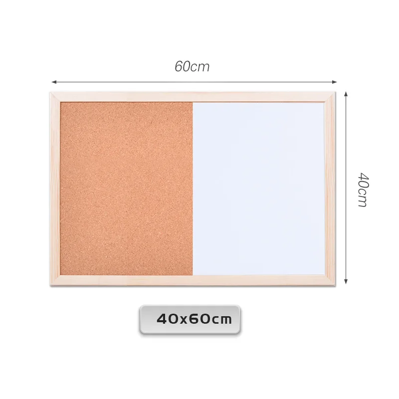 Доска для сухих стираний и пробковая доска для объявлений, комбинированная белая доска 60x40 см, доска для объявлений для офиса, домашнего декора