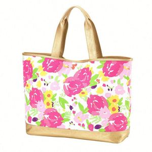 Sacs fourre-tout à fermeture éclair en gros, sacs de plage en toile et cuir avec monogramme, sacs cadeaux pour demoiselles d'honneur en or rose métallisé - Product Image 2