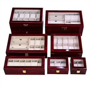 Caja de Almacenamiento para Relojes de Madera Maciza con Acabado Lacado en Caoba Brillante, con Tapa de Vidrio, en Oferta - Product Image 4